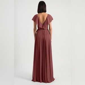 Jenny Yoo Faye Ruffle Wrap Chiffon Evening Dress in Cinnamon Rose, Size 0